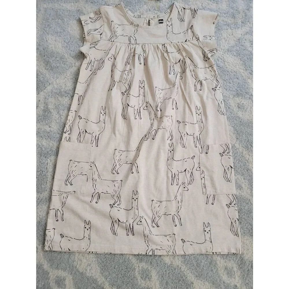 Tea Collection Llama Love Print Pocket Dress 8 NWT